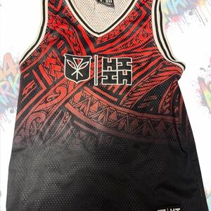 Red and Black Hawaiis Finest Basketball Jersey boys Large